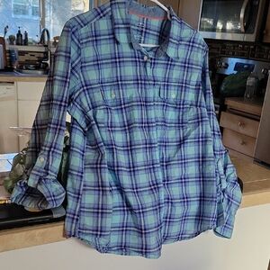 Blue and Green Plaid Button-Up Shirt